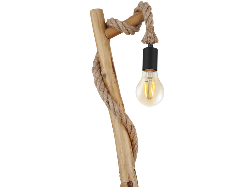 LED Stehleuchte mit Hanfseil und Holzstab, Höhe 150cm