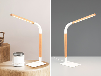 LED Schreibtischleuchte NORRIS Weiß mit Holz, Höhe 42cm