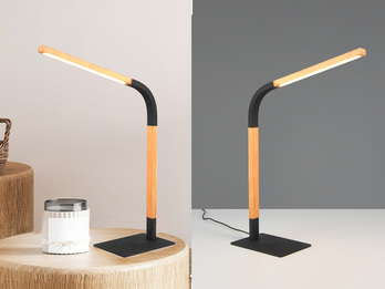 LED Schreibtischleuchte NORRIS Schwarz mit Holz, Höhe 42cm