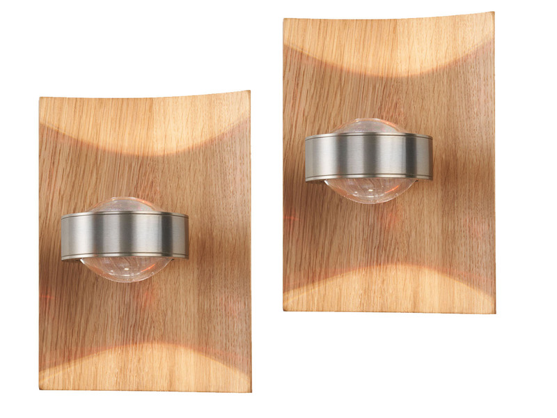 2er SET LED Wandlampen Holz mit Schalter, dimmbar & RGB Farbwechsel, 21cm hoch