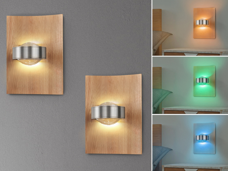 2er Set LED Wandlampen Holz mit Schalter dimmbar
