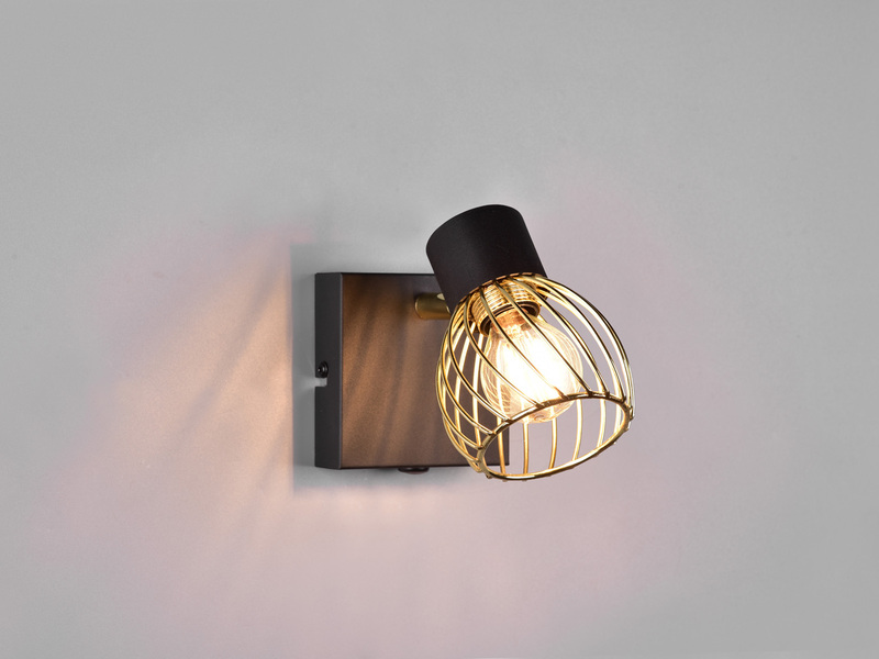 LED Wandstrahler mit Gitter Lampenschirm in Gold, Breite 9cm