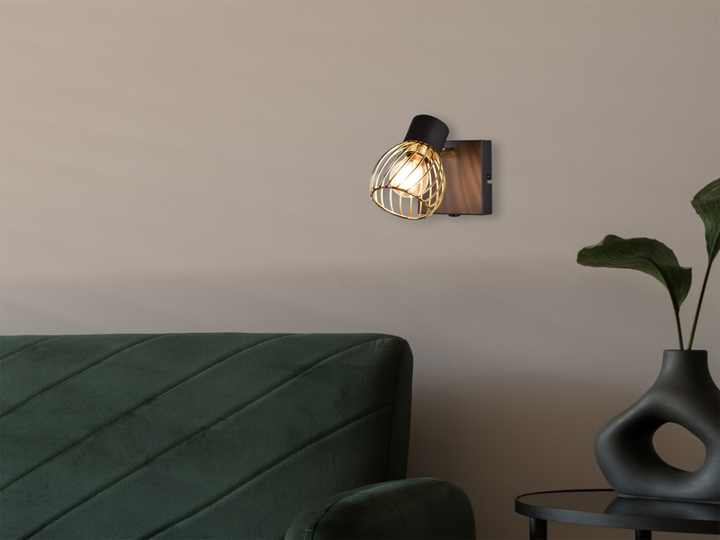 LED Wandstrahler mit Gitter Lampenschirm in Gold, Breite 9cm