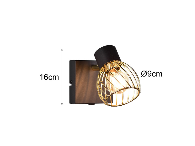LED Wandstrahler mit Gitter Lampenschirm in Gold, Breite 9cm