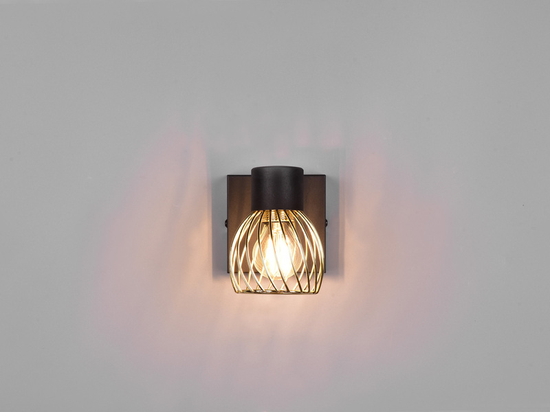 LED Wandstrahler mit Gitter Lampenschirm in Gold, Breite 9cm