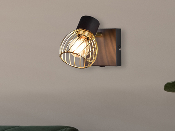 LED Wandstrahler mit Gitter Lampenschirm in Gold, Breite 9cm