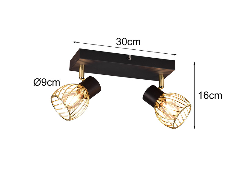 LED Deckenstrahler mit Gitter Lampenschirmen in Gold, Breite 30cm