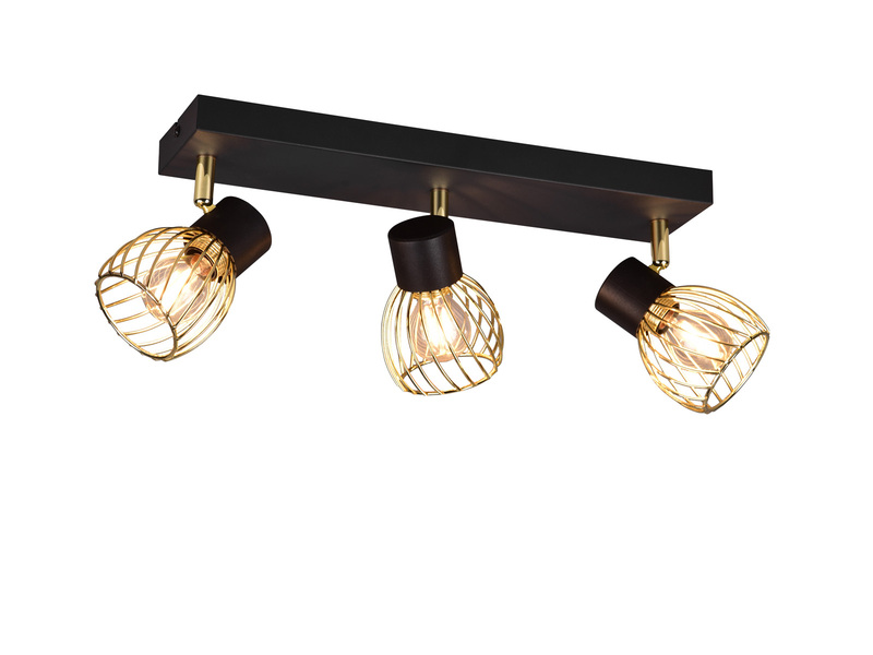LED Deckenstrahler mit Gitter Lampenschirmen in Gold, Breite 43cm