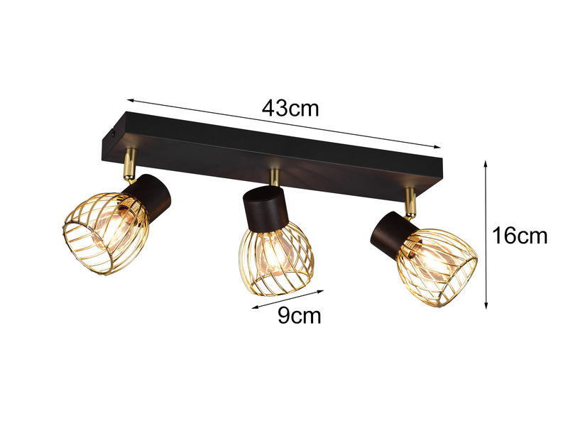 LED Deckenstrahler mit Gitter Lampenschirmen in Gold, Breite 43cm