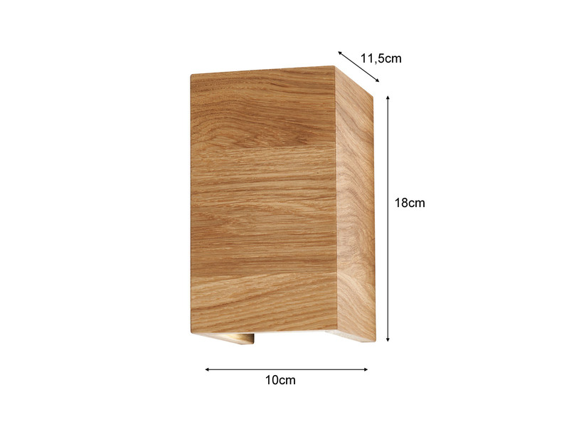 LED Wandleuchte SHINE WOOD Holz rechteckig Up and Down, 10x18cm