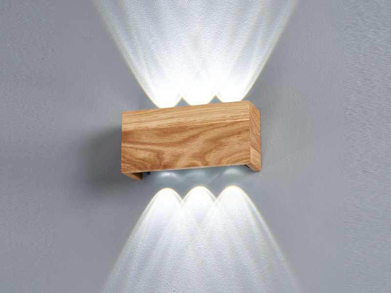LED Wandleuchte SHINE WOOD Holz rechteckig Up and Down, 21cm breit