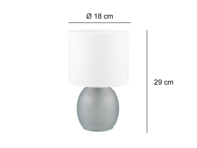 Tischleuchte VELA mit Glasfuß Grau und Stoffschirm Weiß, Höhe 29cm