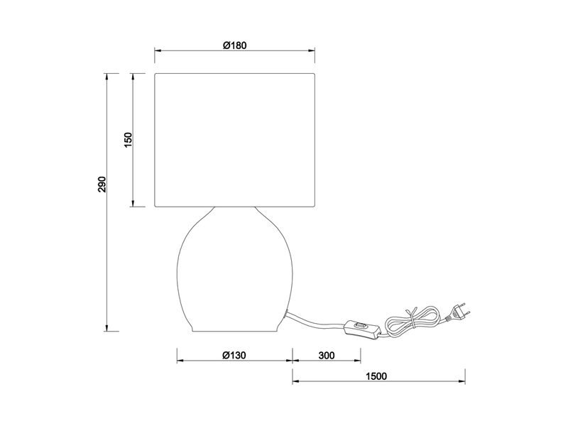 Tischleuchte VELA mit Glasfuß Grau und Stoffschirm Weiß, Höhe 29cm