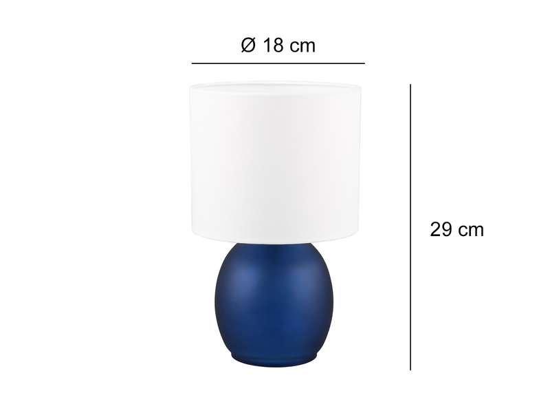 Tischleuchte VELA mit Glasfuß Blau und Stoffschirm Weiß, Höhe 29cm