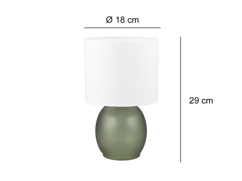 LED Tischleuchte mit Glasfuß Grün und Stoffschirm Weiß, Höhe 29cm