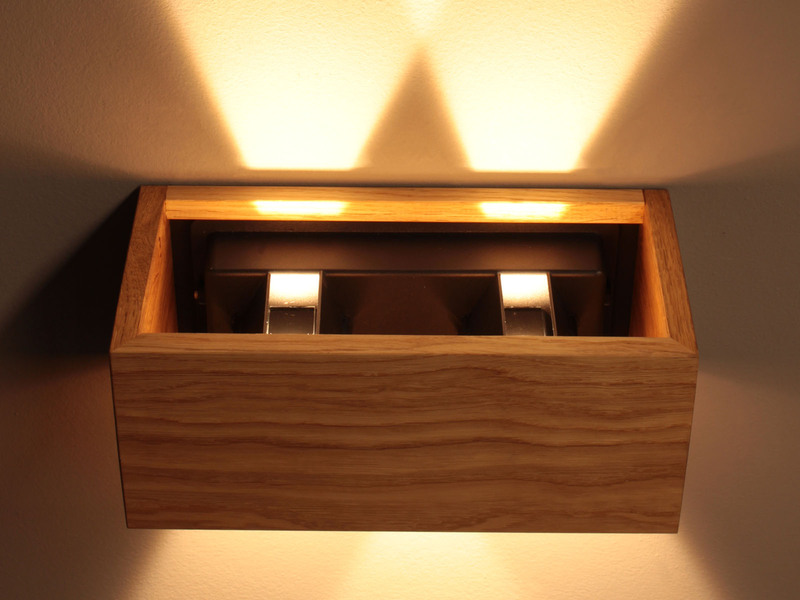 2er SET LED Wandleuchten Holz rechteckig Up and Down, 23cm breit