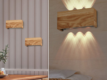 2er SET LED Wandleuchten Holz rechteckig Up and Down, 21cm breit