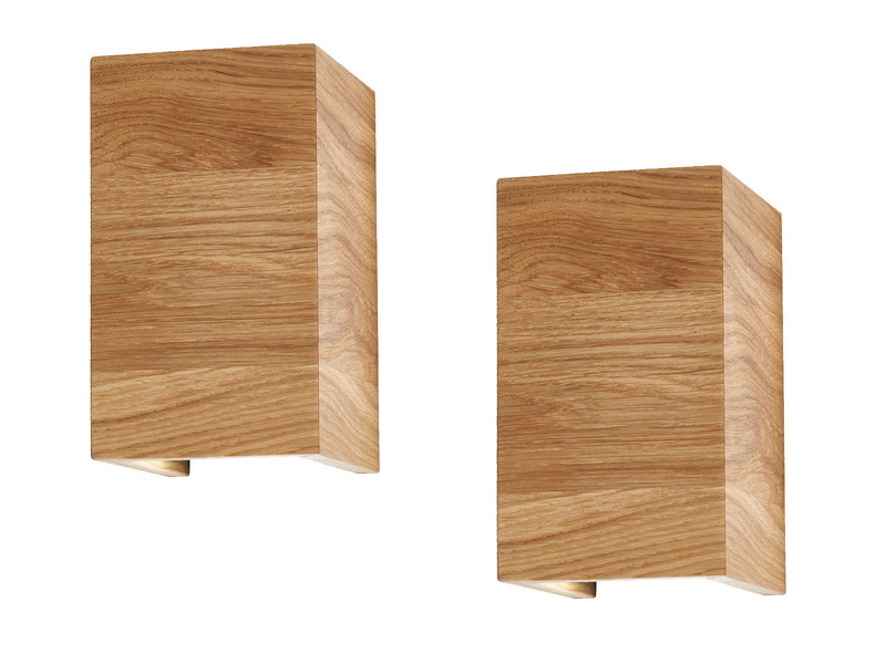 2er SET LED Wandleuchten Holz rechteckig Up and Down, 10x18cm