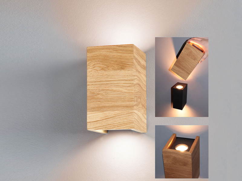 2er SET LED Wandleuchten Holz rechteckig Up and Down, 10x18cm