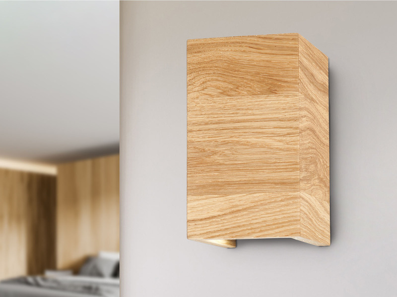2er SET LED Wandleuchten Holz rechteckig Up and Down, 10x18cm