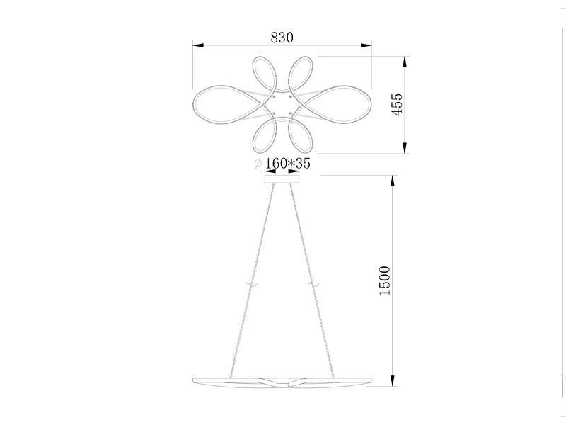 Große LED Pendelleuchte FLY geschwungen, Weiß Breite 83cm