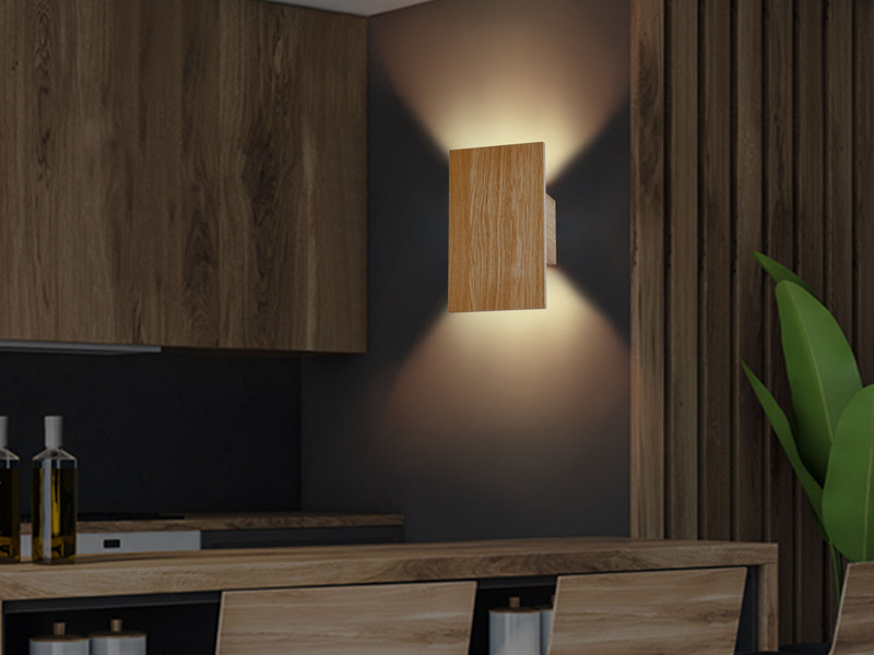 2er SET LED Wandleuchten Holz rechteckig Up and Down, 15x25cm
