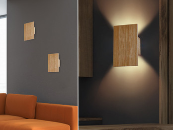 2er SET LED Wandleuchten Holz rechteckig Up and Down, 15x25cm