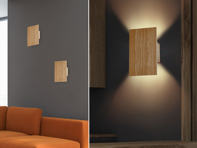 2er SET LED Wandleuchten Holz rechteckig Up and Down, 15x25cm