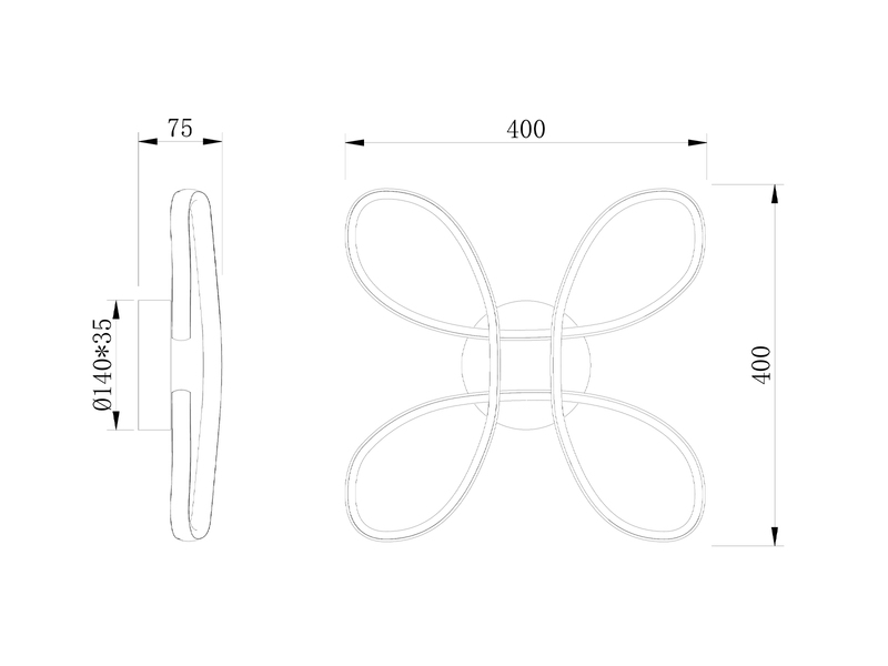 Dimmbare LED Deckenleuchte FLY geschwungen Weiß, Breite 40cm