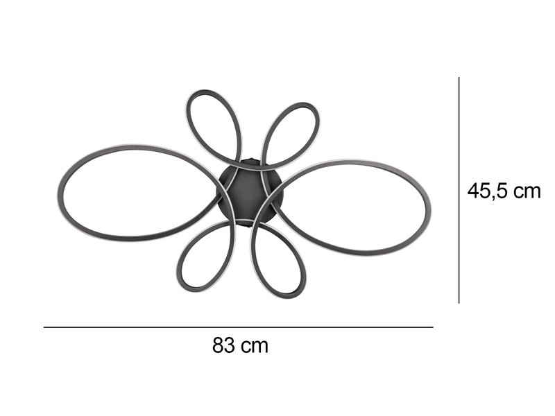 Große LED Deckenleuchte FLY geschwungen Schwarz, Breite 83cm