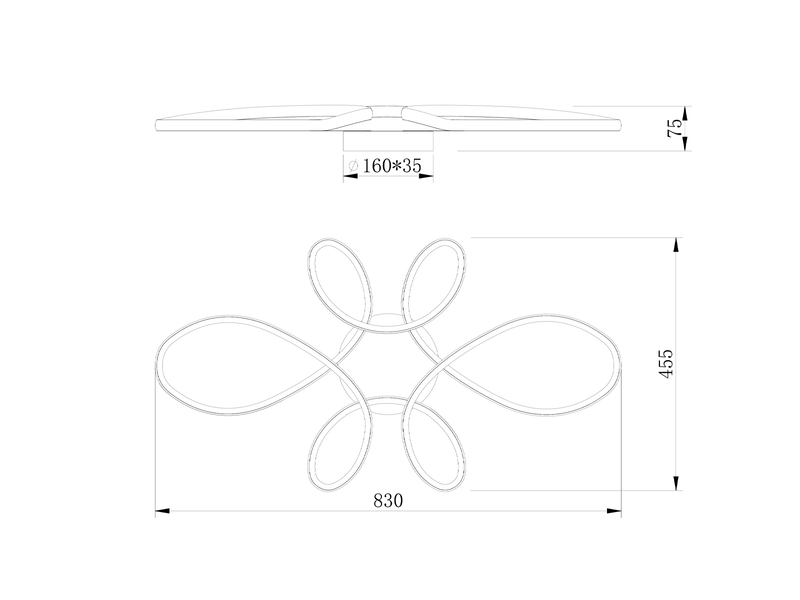 Große LED Deckenleuchte FLY geschwungen Schwarz, Breite 83cm