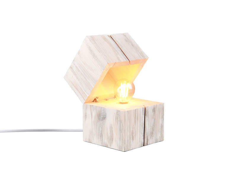 Aufklappbare LED Tischleuchte TREASURE aus Holz Weiß, Höhe 16cm