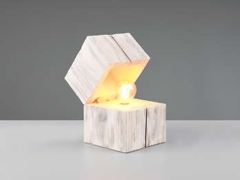 Aufklappbare LED Tischleuchte TREASURE aus Holz Weiß, Höhe 16cm