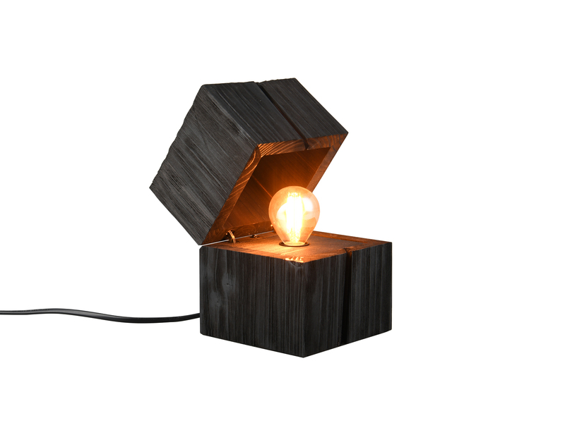 Aufklappbare LED Tischleuchte TREASURE aus Holz Schwarz, Höhe 16cm