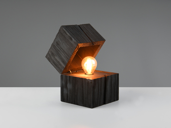 Aufklappbare LED Tischleuchte TREASURE aus Holz Schwarz, Höhe 16cm