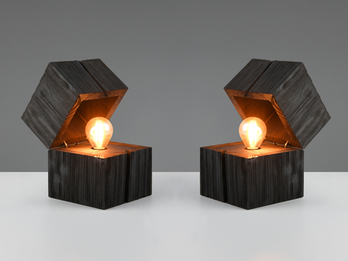 2-er SET aufklappbare LED Tischleuchten aus Holz Schwarz, Höhe 16cm