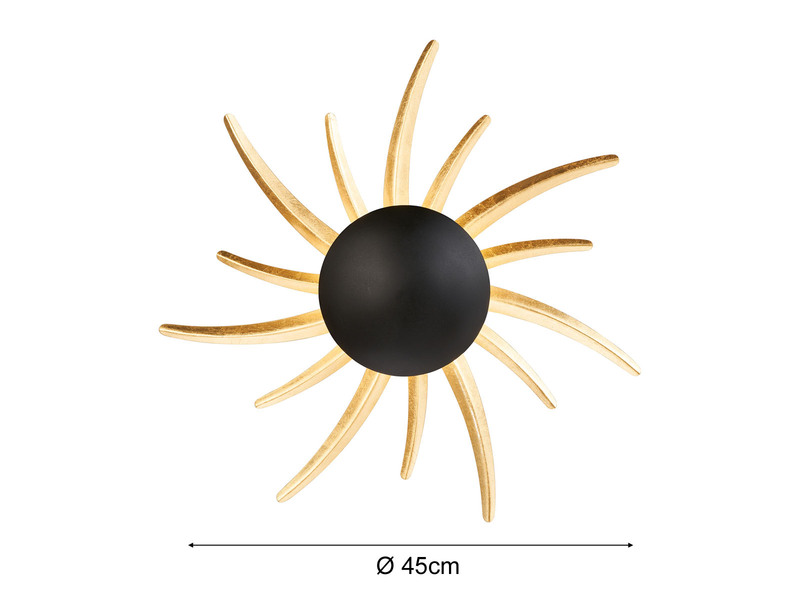 LED Wandleuchte SOL Schwarz / Gold mit Schalter, Ø 45cm