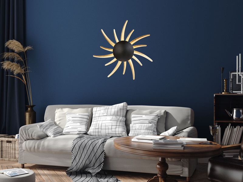 LED Wandleuchte SOL Schwarz / Gold mit Schalter, Ø 45cm