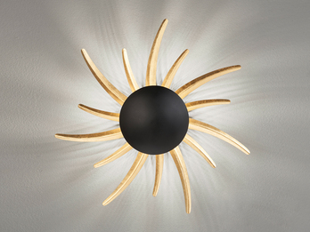 LED Wandleuchte SOL Schwarz / Gold Ø 45cm mit Schalter