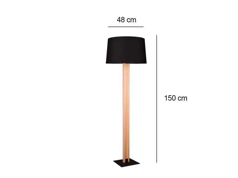 Stehleuchte RAHUL mit beleuchtetem Holzkorpus und Stoffschirm, H: 150cm