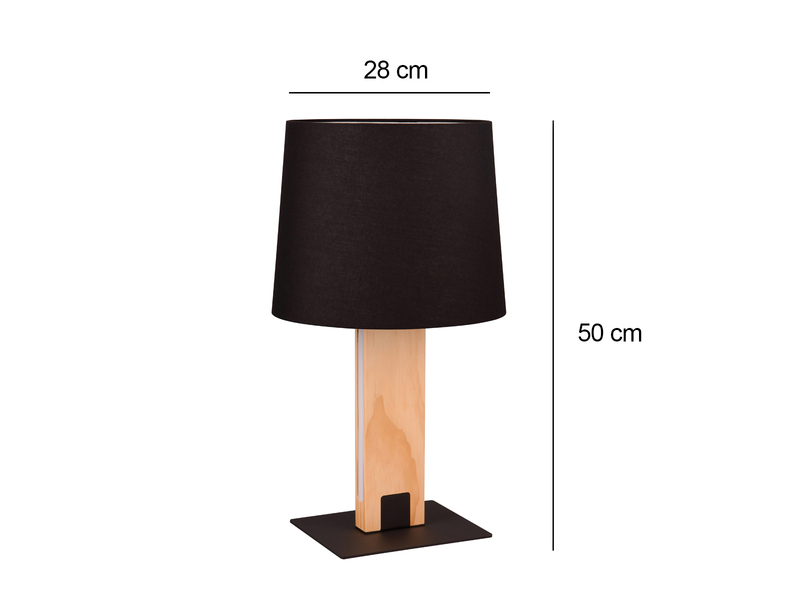 Tischleuchte RAHUL mit beleuchtetem Holzfuß und Stoffschirm, H: 50cm