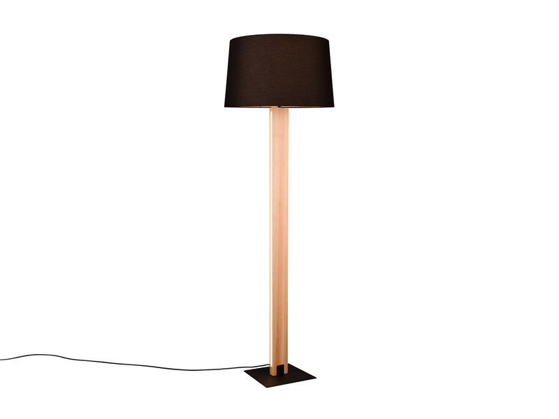 LED Stehleuchte mit beleuchtetem Holzkorpus und Stoffschirm, H: 150cm