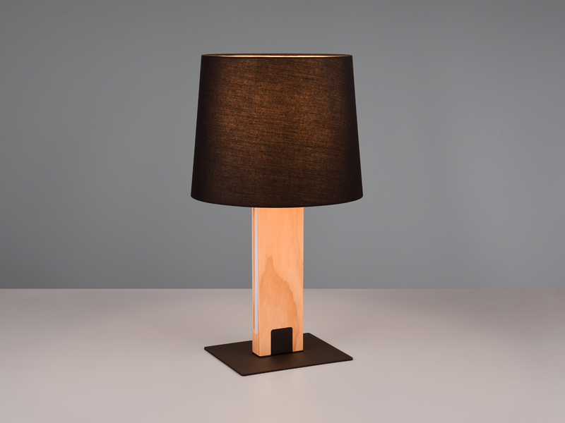 LED Tischleuchte mit beleuchtetem Holzfuß und Stoffschirm, H: 50cm