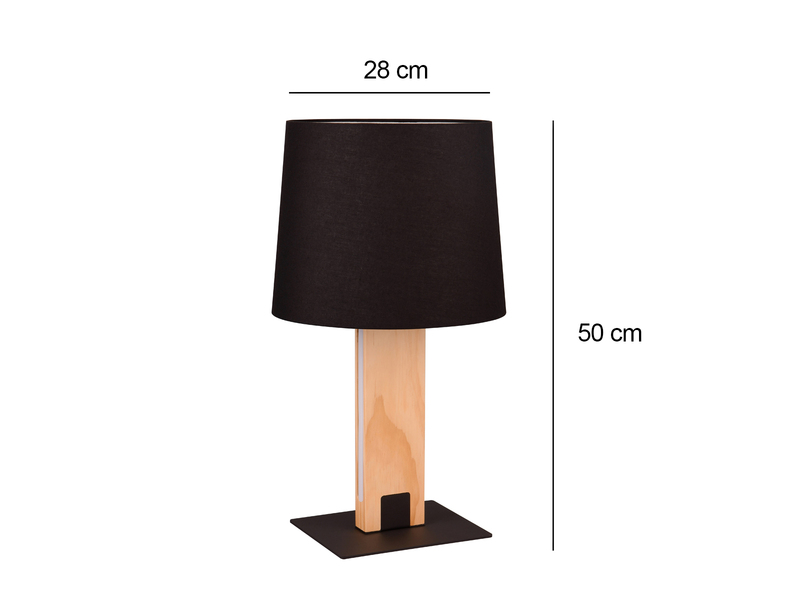 LED Tischleuchte mit beleuchtetem Holzfuß und Stoffschirm, H: 50cm