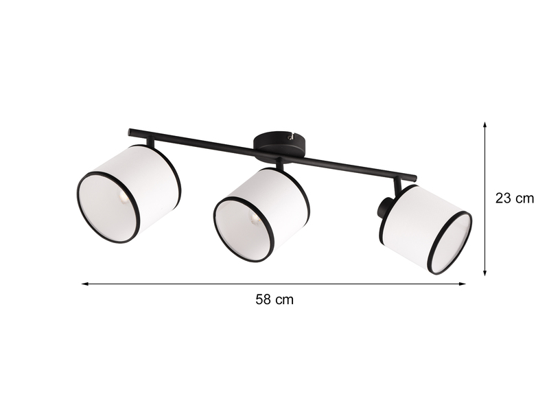 LED Deckenstrahler mit Stoffschirmen in Schwarz/Weiß, Breite 58cm