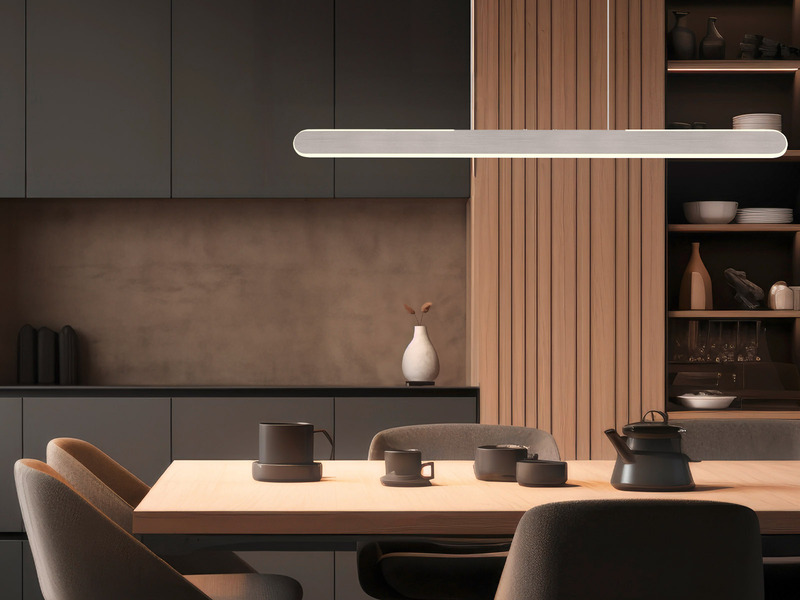 LED Pendelleuchte HELIOS Silber dimmbar & höhenverstellbar bis 150cm, B: 100cm