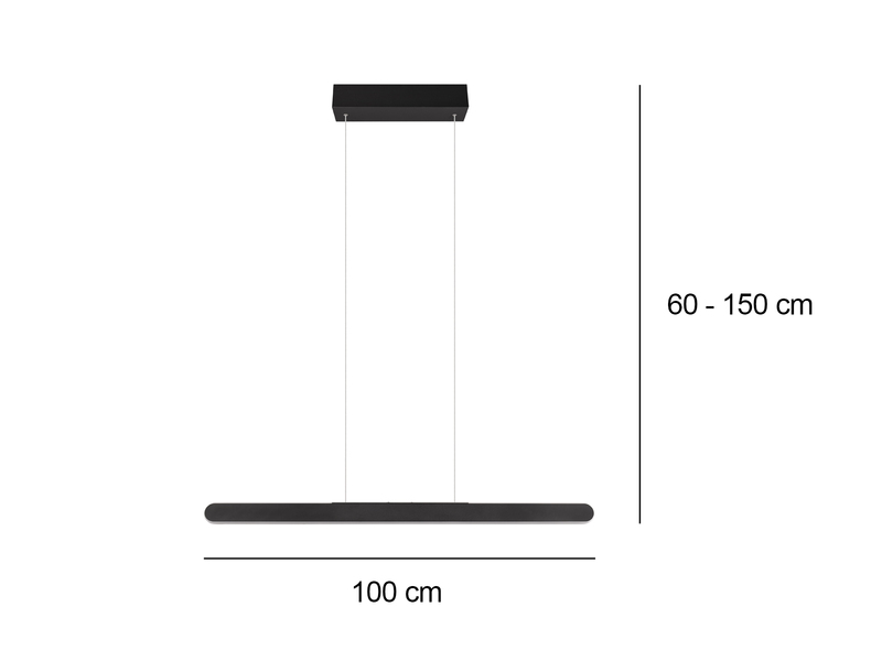 LED Pendelleuchte HELIOS Schwarz dimmbar & höhenverstellbar bis 150cm, B: 100cm