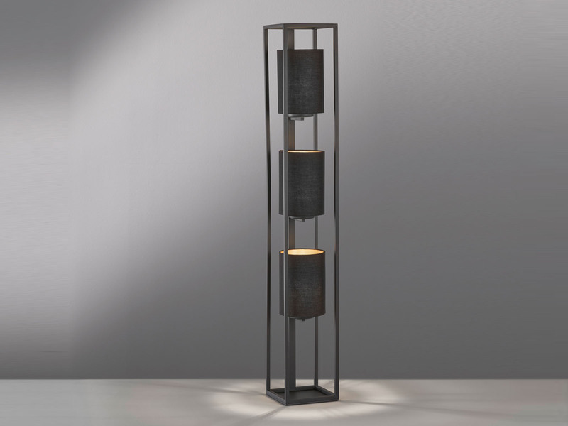 Stehleuchte SPENZER 3-flammig Schwarz Stoffschirme innen Gold, Höhe 130cm
