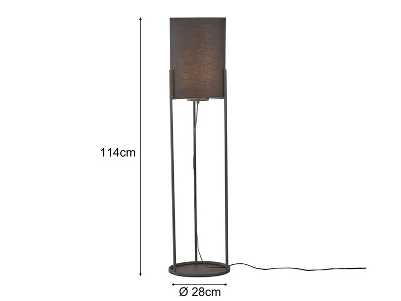 Kleine Stehleuchte SPENZER Schwarz mit Stoffschirm innen Gold - Höhe 114cm