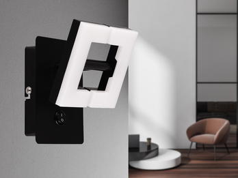 LED Wandstrahler Schwarz / Weiß mit Schalter, Spot geteilt, Breite 10cm